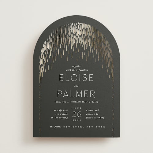 This is a midnight foil stamped wedding invitations with foil pressed by Leah Bisch called fringe printing on signature in standard