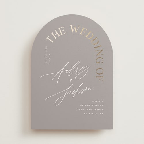 This is a granite foil stamped wedding invitations with foil pressed by Vera Lim called the arc printing on signature in standard