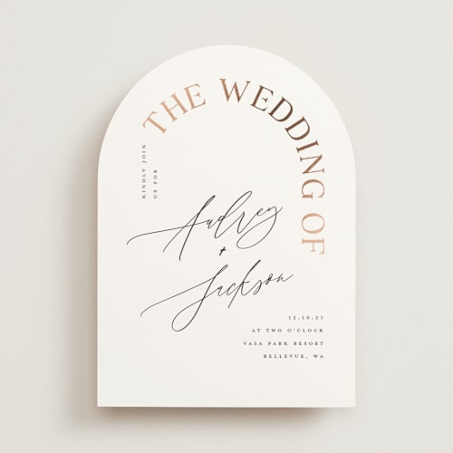 This is a marshmallow foil stamped wedding invitations with foil pressed by Vera Lim called the arc printing on signature in standard