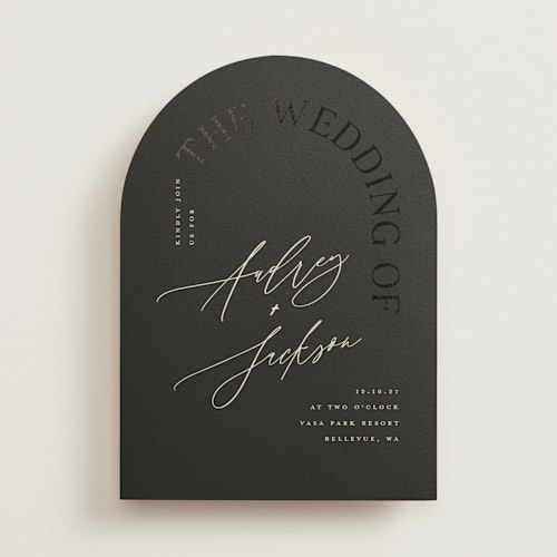 This is a truffle foil stamped wedding invitations with foil pressed by Vera Lim called the arc printing on signature in standard