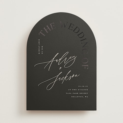 This is a truffle foil stamped wedding invitations with foil pressed by Vera Lim called the arc printing on signature in standard