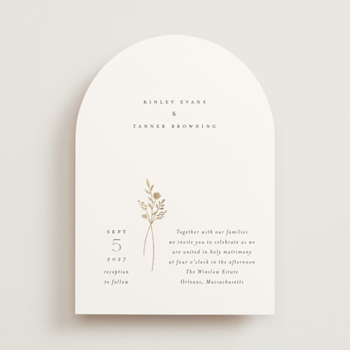 This is a cotton foil stamped wedding invitations with foil pressed by Jennifer Postorino called wildflower printing on signature in standard