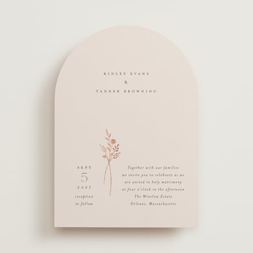 This is a blush foil stamped wedding invitations with foil pressed by Jennifer Postorino called wildflower printing on signature in standard