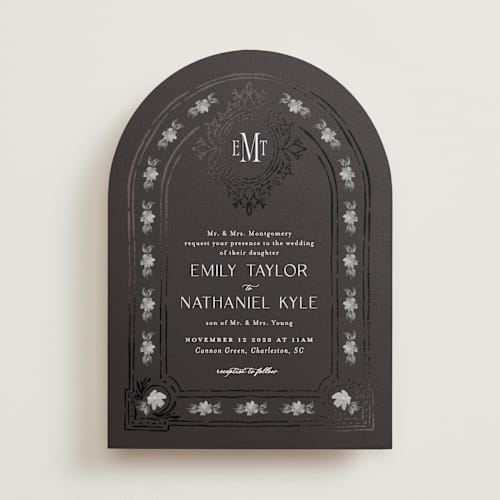 This is a tuxedo foil stamped wedding invitations with foil pressed by Claudia Orengo called princess printing on signature in standard