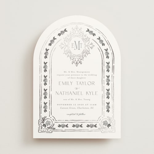 This is a pearl foil stamped wedding invitations with foil pressed by Claudia Orengo called princess printing on signature in standard