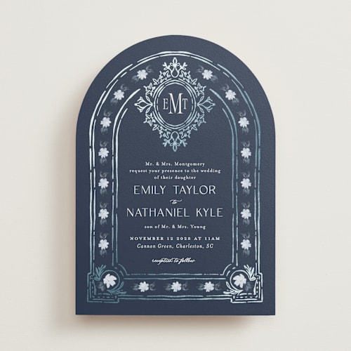 This is a navy foil stamped wedding invitations with foil pressed by Claudia Orengo called princess printing on signature in standard