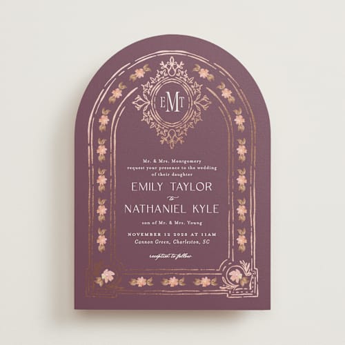 This is a grape foil stamped wedding invitations with foil pressed by Claudia Orengo called princess printing on signature in standard