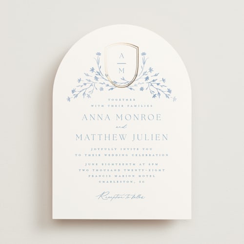 This is a bluebell foil stamped wedding invitations with foil pressed by Kristie Kern called storybook garden printing on signature in standard