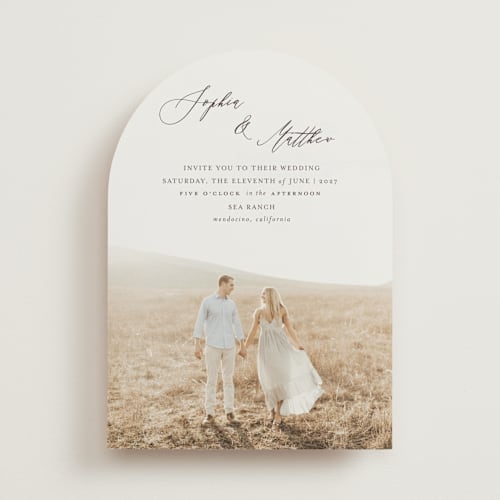 This is a mocha wedding invitations with standard by Benita Crandall called un mariage photographique printing on signature in standard