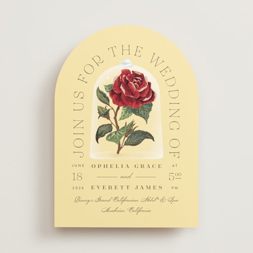 This is a mimosa wedding invitations with standard by Leah Bisch called enchanted rose from disney's beauty & the beast printing on signature in standard