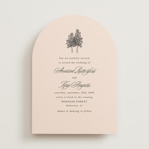 This is a almond wedding invitations with standard by Morgan Kendall called arboretum printing on signature in standard