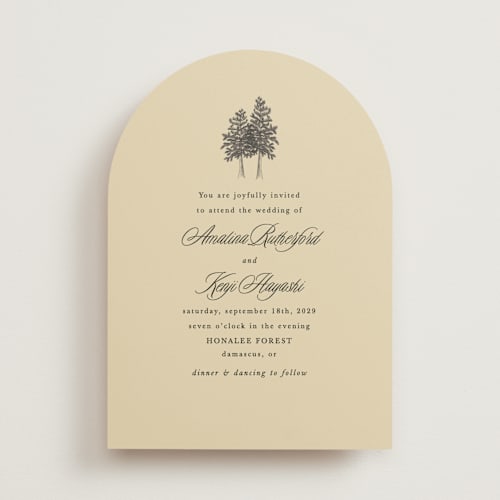 This is a butter wedding invitations with standard by Morgan Kendall called arboretum printing on signature in standard