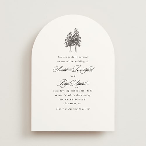 This is a snow wedding invitations with standard by Morgan Kendall called arboretum printing on signature in standard