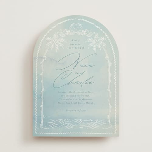 This is a aquatic wedding invitations with standard by Sabrin Deirani called ocean dreams printing on signature in standard