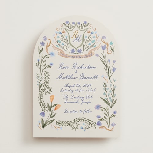 This is a cornflower wedding invitations with standard by Maja Cunningham called chantilly printing on signature in standard