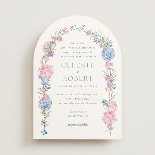 This is a cancun wedding invitations with standard by Claudia Orengo called hydrangea printing on signature in standard