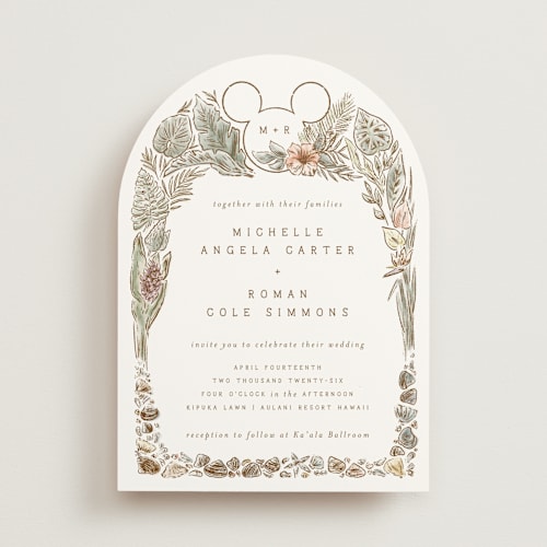 This is a earth wedding invitations with standard by Shiny Penny Studio called disney's mickey mouse tropical frame printing on signature in standard
