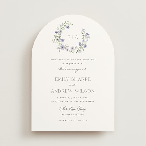 This is a hydrangea wedding invitations with standard by Yaling Hou Suzuki called wildflower wreath printing on signature in standard
