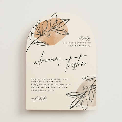 This is a natural wedding invitations with standard by Susan Zinader called leaf contour printing on signature in standard