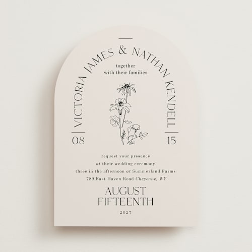 This is a linen wedding invitations with standard by Baumbirdy called floral type arch printing on signature in standard