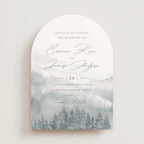 This is a smoke wedding invitations with standard by Helen Halik called over the mountains printing on signature in standard
