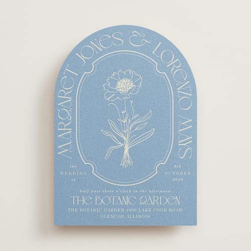 This is a cerulean wedding invitations with standard by Baumbirdy called flora arch printing on signature in standard
