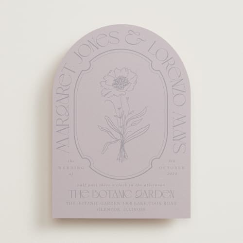 This is a plum wedding invitations with standard by Baumbirdy called flora arch printing on signature in standard