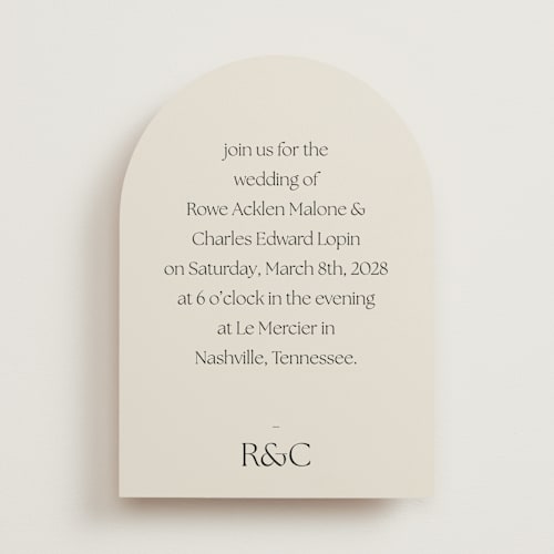 This is a sandstone wedding invitations with standard by Sara Hicks Malone called monogram edit printing on signature in standard