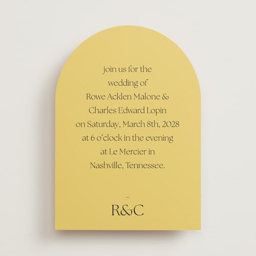 This is a mimosa wedding invitations with standard by Sara Hicks Malone called monogram edit printing on signature in standard