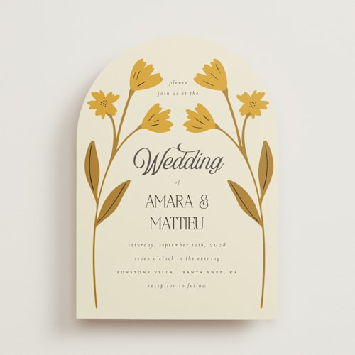 This is a yolk wedding invitations with standard by Morgan Kendall called vintage wildflowers printing on signature in standard