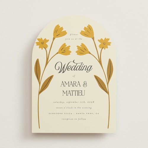 This is a yolk wedding invitations with standard by Morgan Kendall called vintage wildflowers printing on signature in standard