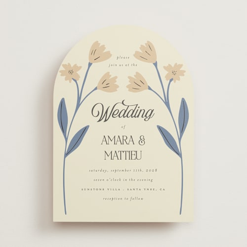 This is a wheat wedding invitations with standard by Morgan Kendall called vintage wildflowers printing on signature in standard
