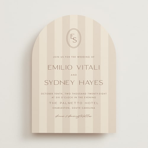 This is a champagne wedding invitations with standard by Ellen Schlegelmilch called palmetto printing on signature in standard