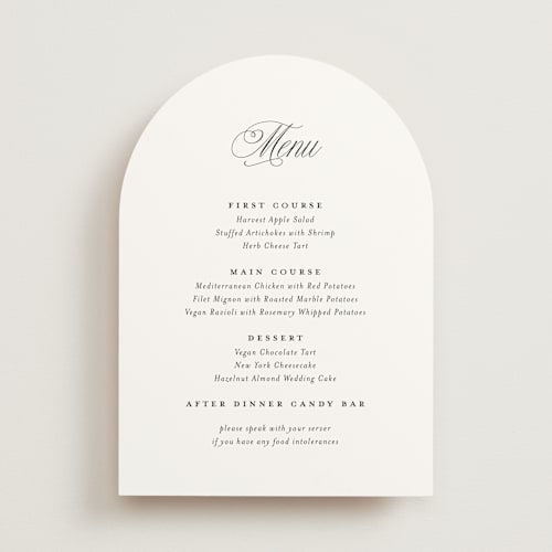 This is a ebony menu cards with standard by Laura Hamm called simply classic printing on signature in standard