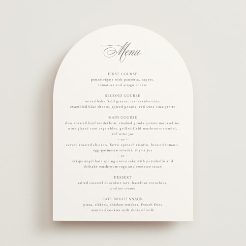 This is a natural menu cards with standard by Jennifer Postorino called empire printing on signature in 5x7