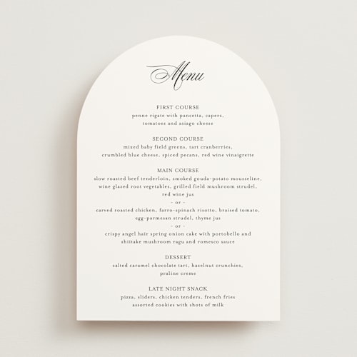This is a cotton menu cards with standard by Jennifer Postorino called empire printing on signature in 5x7