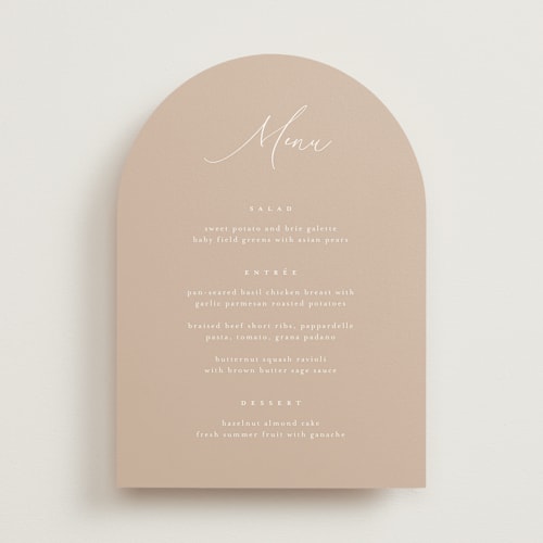 This is a dusty rose menu cards with standard by Kelly Schmidt called ophelia printing on signature in standard