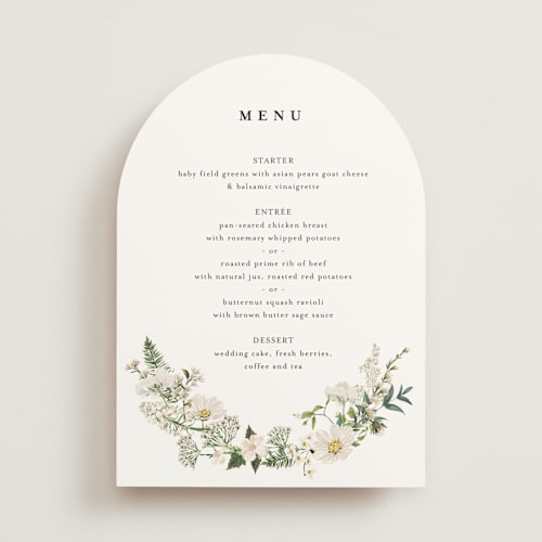 This is a opal menu cards with standard by Susan Moyal called lilac bloom printing on signature in standard