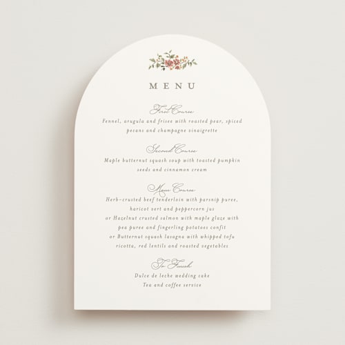 This is a mulberry menu cards with standard by Everett Paper Goods called foliage crest printing on signature in 5x7