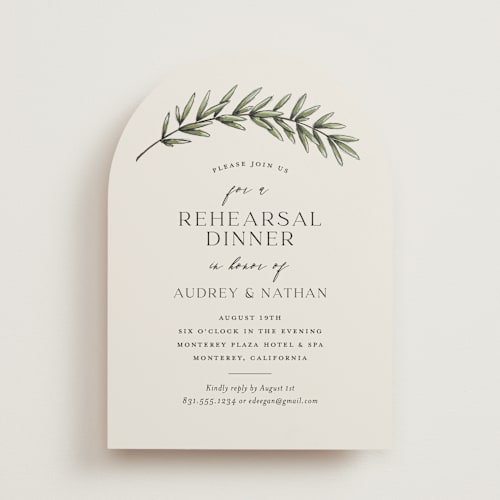 This is a rosemary rehearsal dinner invitations with standard by Erin Deegan called rosemary sprig printing on signature in standard