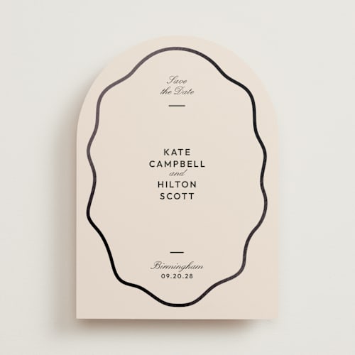 This is a ink foil stamped save the date cards with foil pressed by Megan Davis called croquet printing on signature in standard