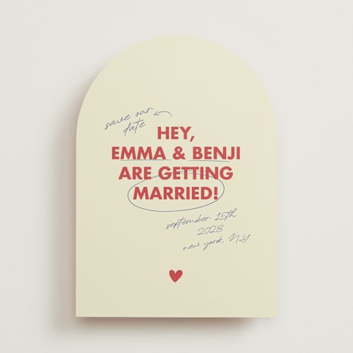 This is a latte save the date with standard by Helena Vitto called love note printing on signature in standard