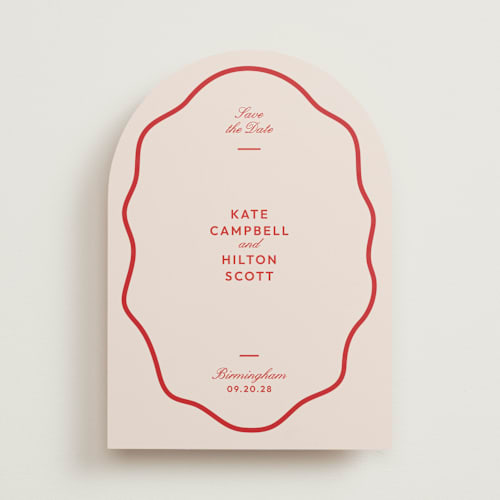 This is a cherry save the date with standard by Megan Davis called croquet printing on signature in standard