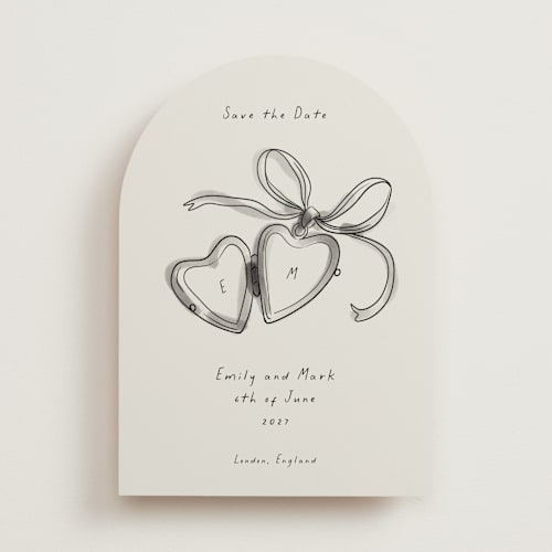 This is a ink wash save the date with standard by Ani Somi called heart shaped locket printing on signature in standard