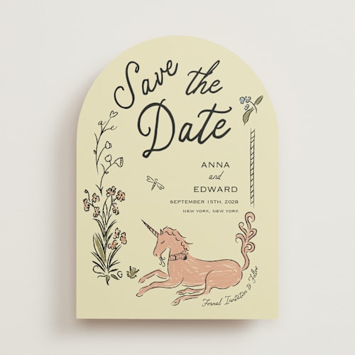 This is a oat save the date with standard by Helena Vitto called love rests in a garden printing on signature in standard