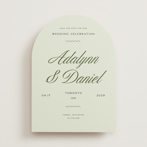 This is a lemongrass save the date with standard by Sam Dubeau called swoon printing on signature in standard