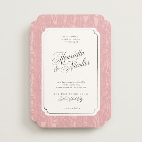 This is a blush foil stamped wedding invitations with foil pressed by Studio Suku called moiré printing on signature in standard