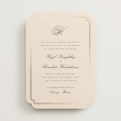 This is a bisque foil stamped wedding invitations with foil pressed by chocomocacino called lussekatter printing on signature in standard
