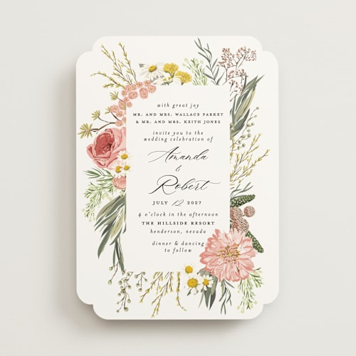 This is a blush wedding invitations with standard by Susan Moyal called organic florals printing on signature in standard