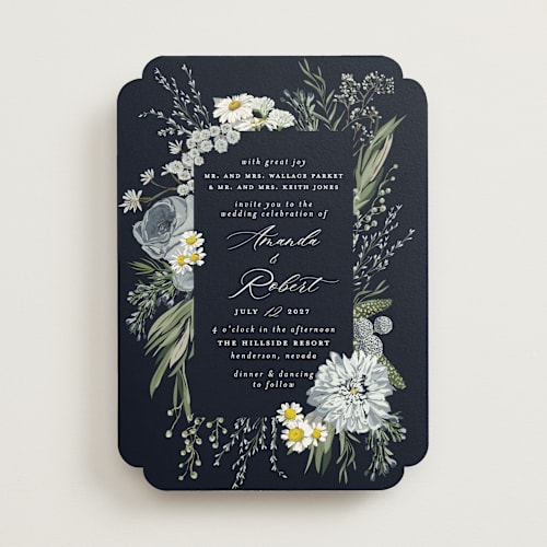 This is a marine wedding invitations with standard by Susan Moyal called organic florals printing on signature in standard